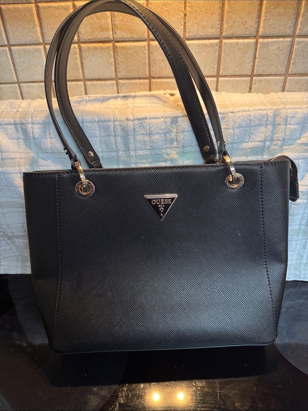 GUESS 1981 Black Saffiano Tote Very Clean